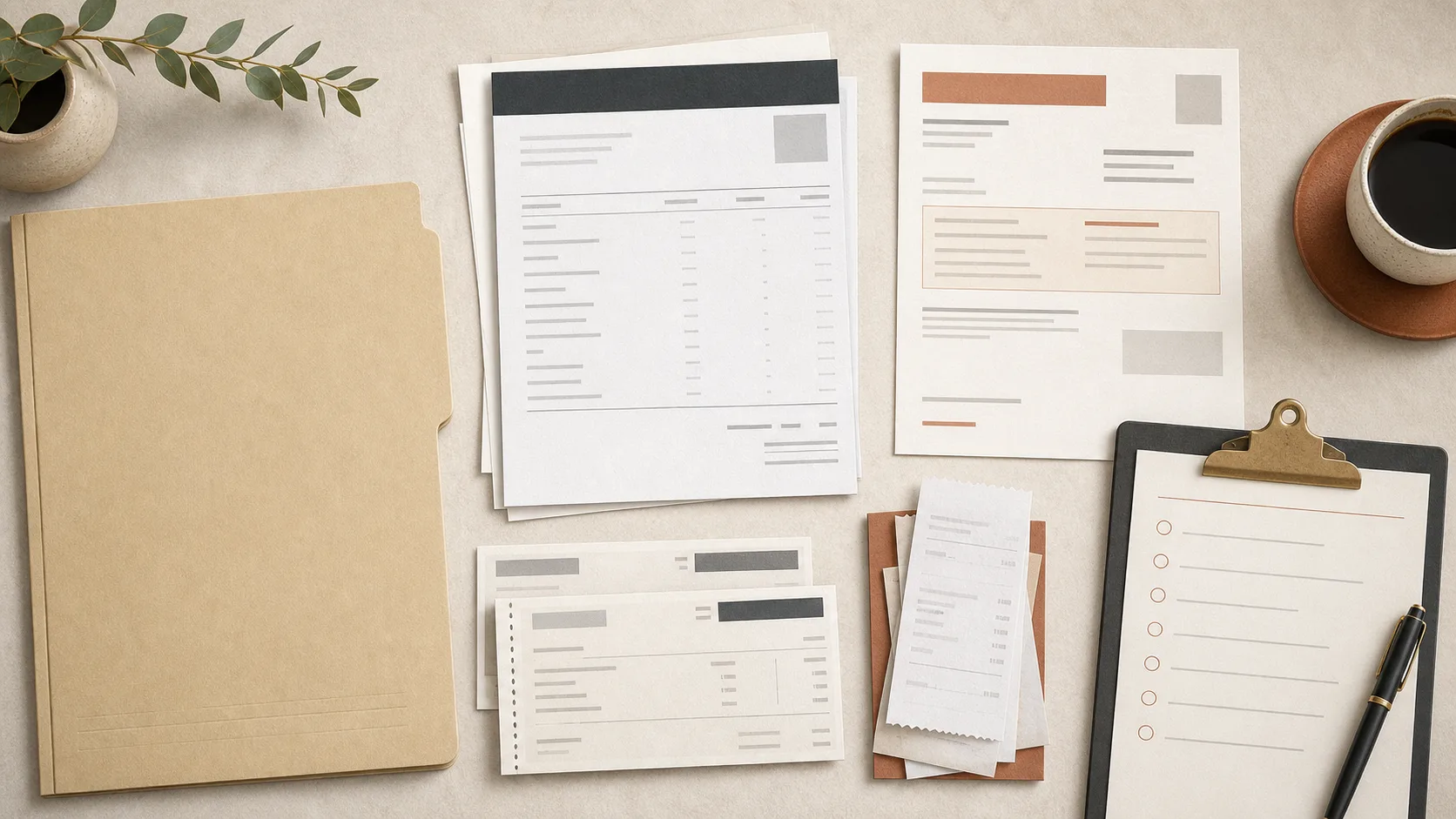Organized financial records in a paper folder for Ontario financial disclosure